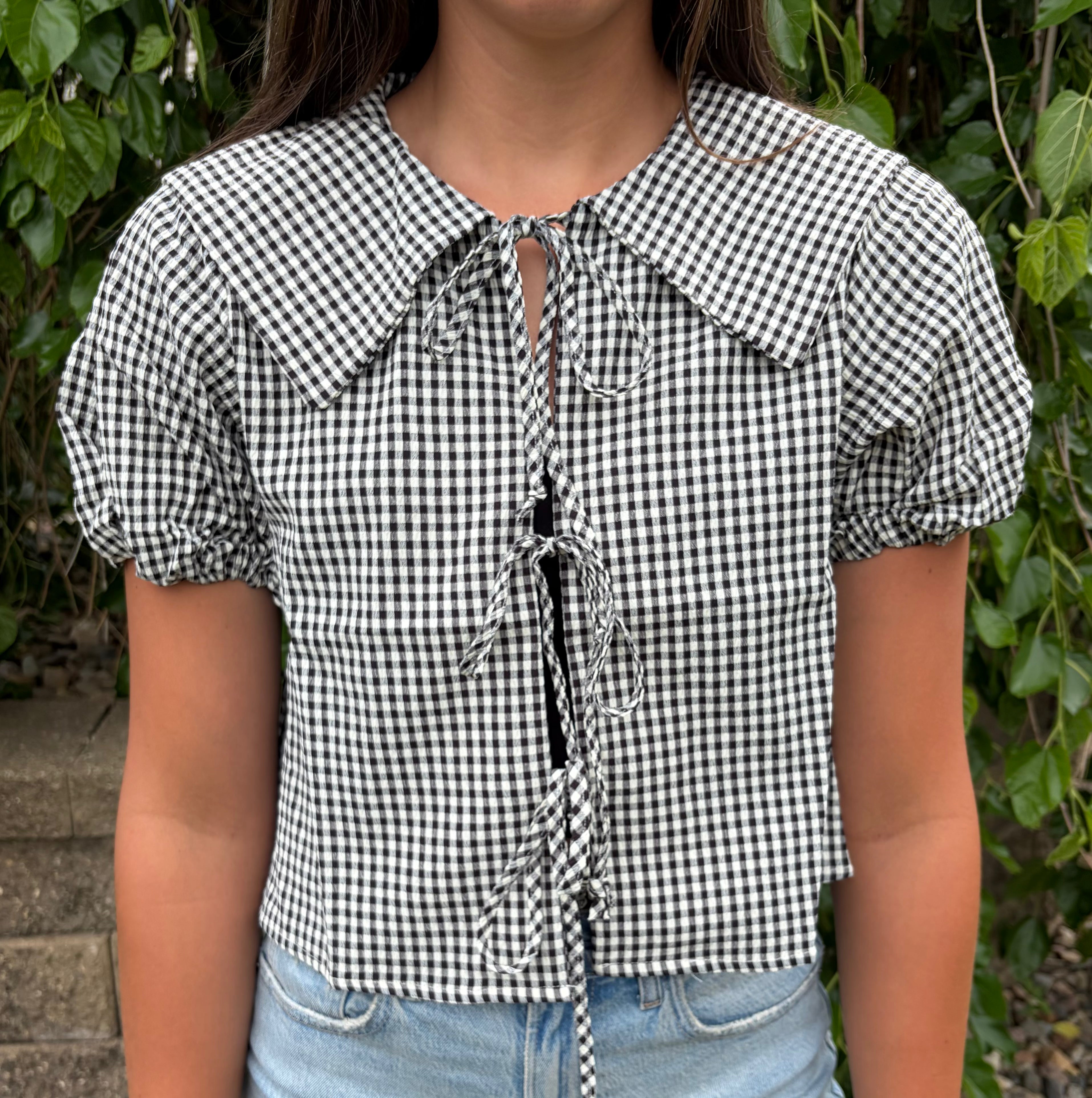 Puff Sleeve Gingham Top