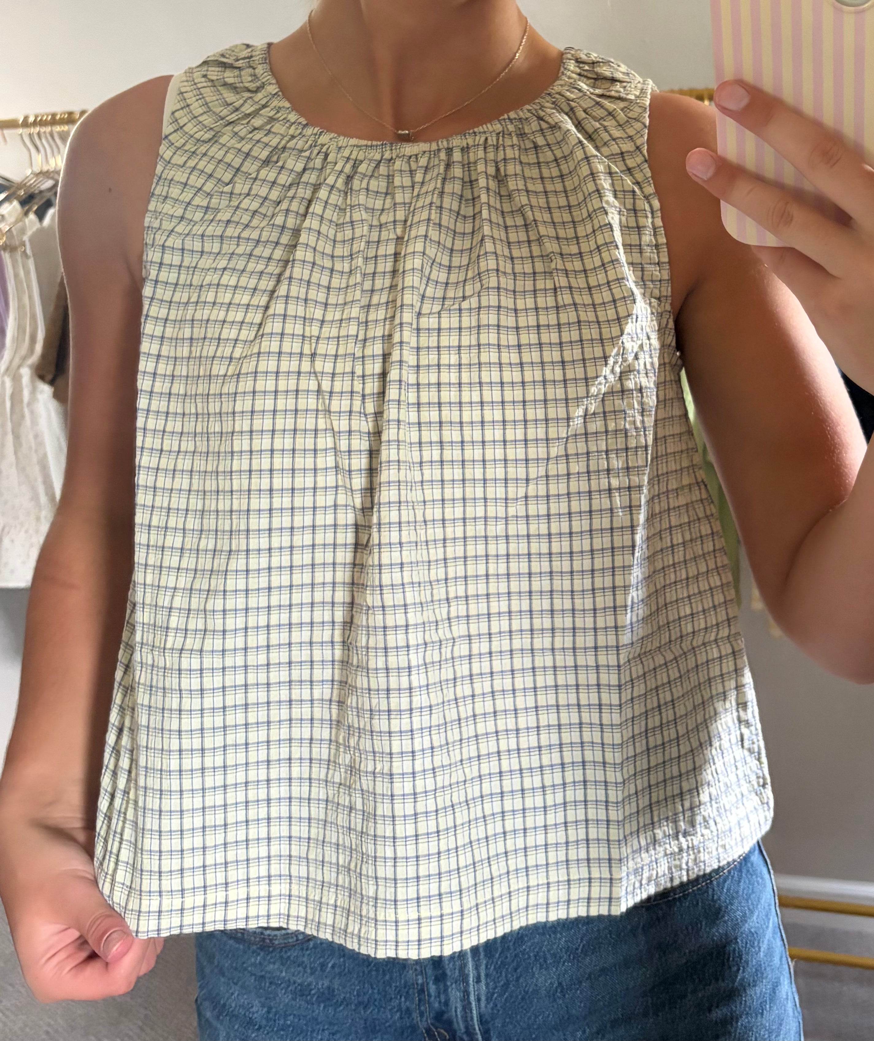 Meadow Plaid Gathered Top