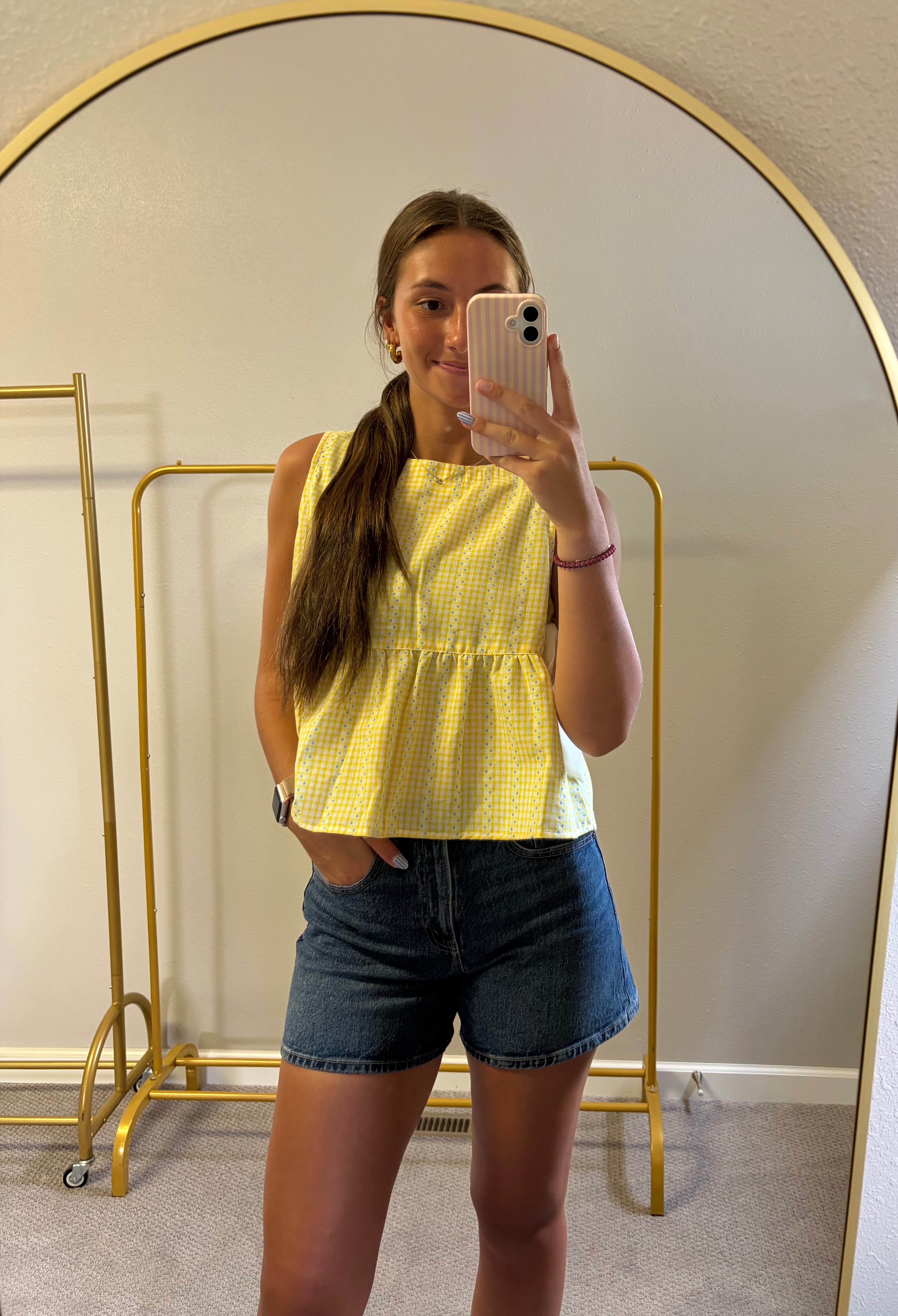 Sky Meaow Gingham Tank