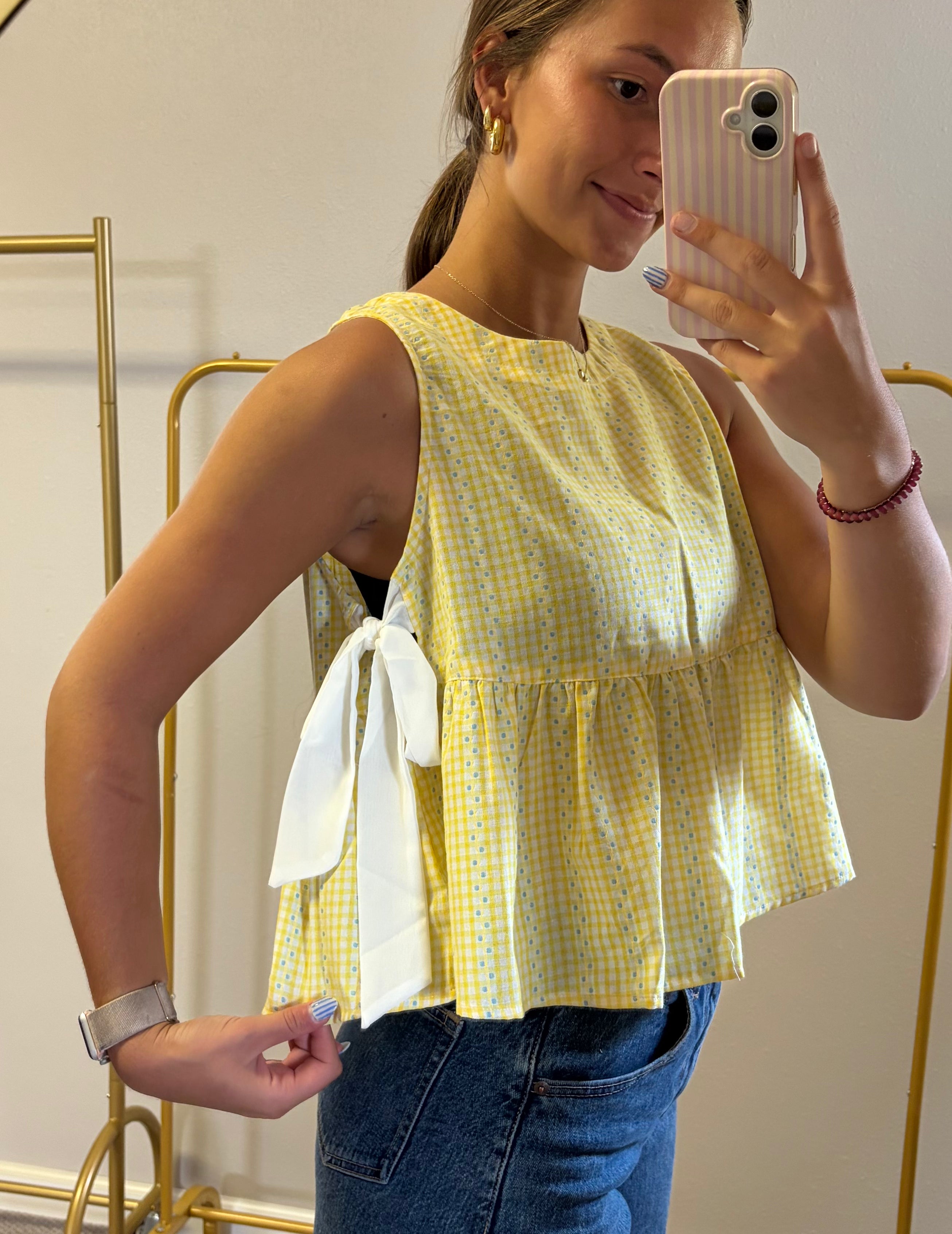 Sky Meaow Gingham Tank