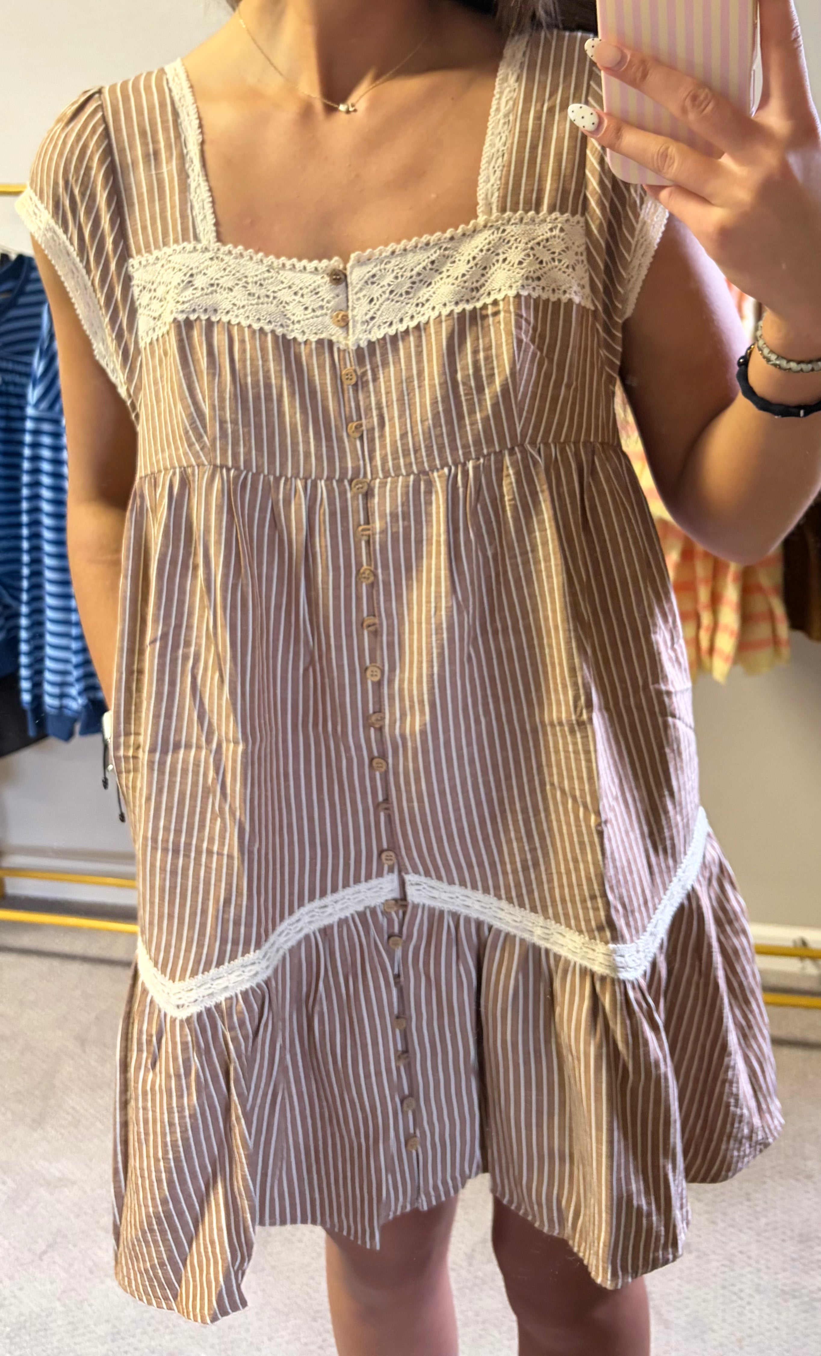 Prairie Stripe Lace Mini Dress