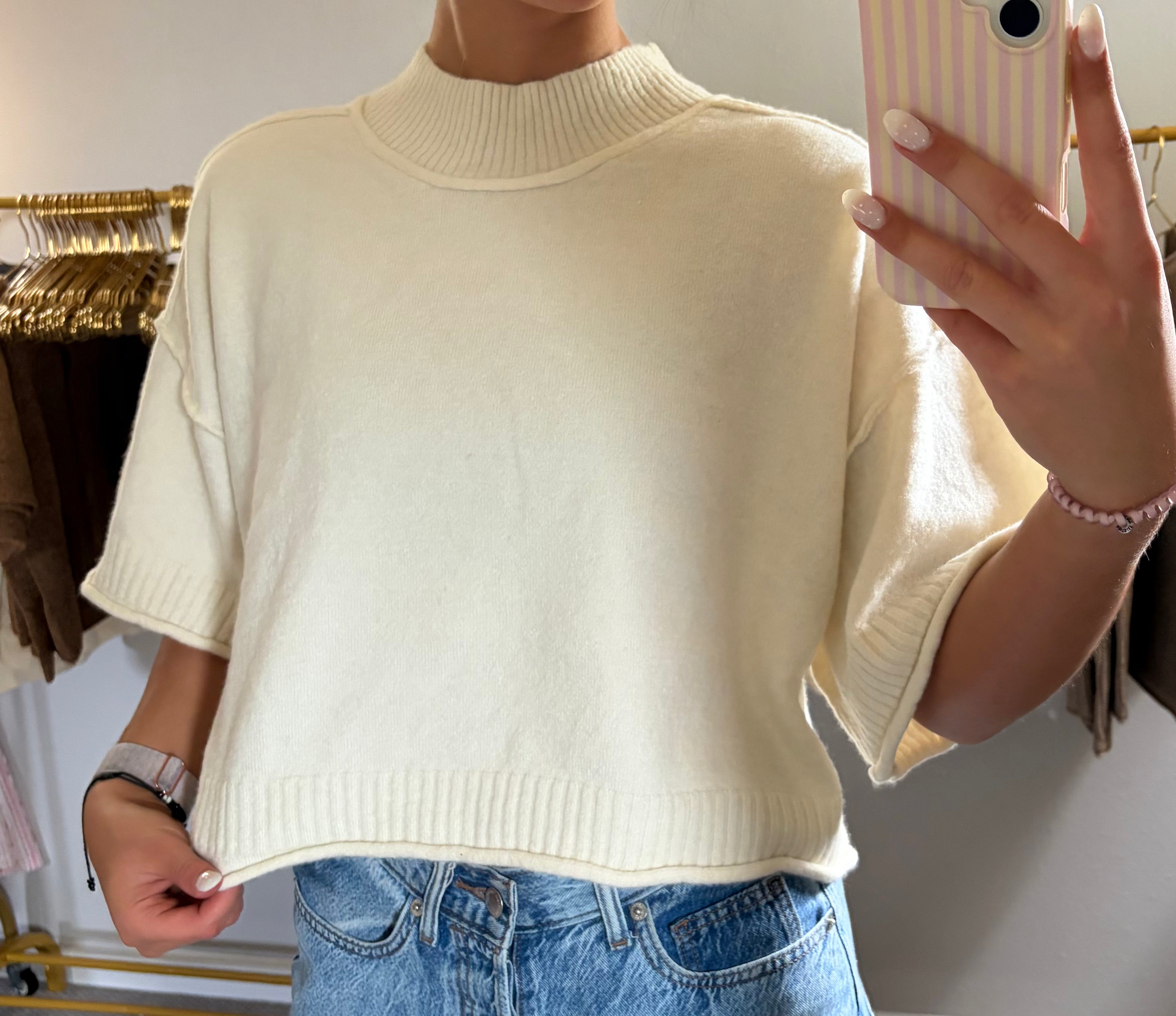 Coastal Oatmeal Mock Neck Sweater