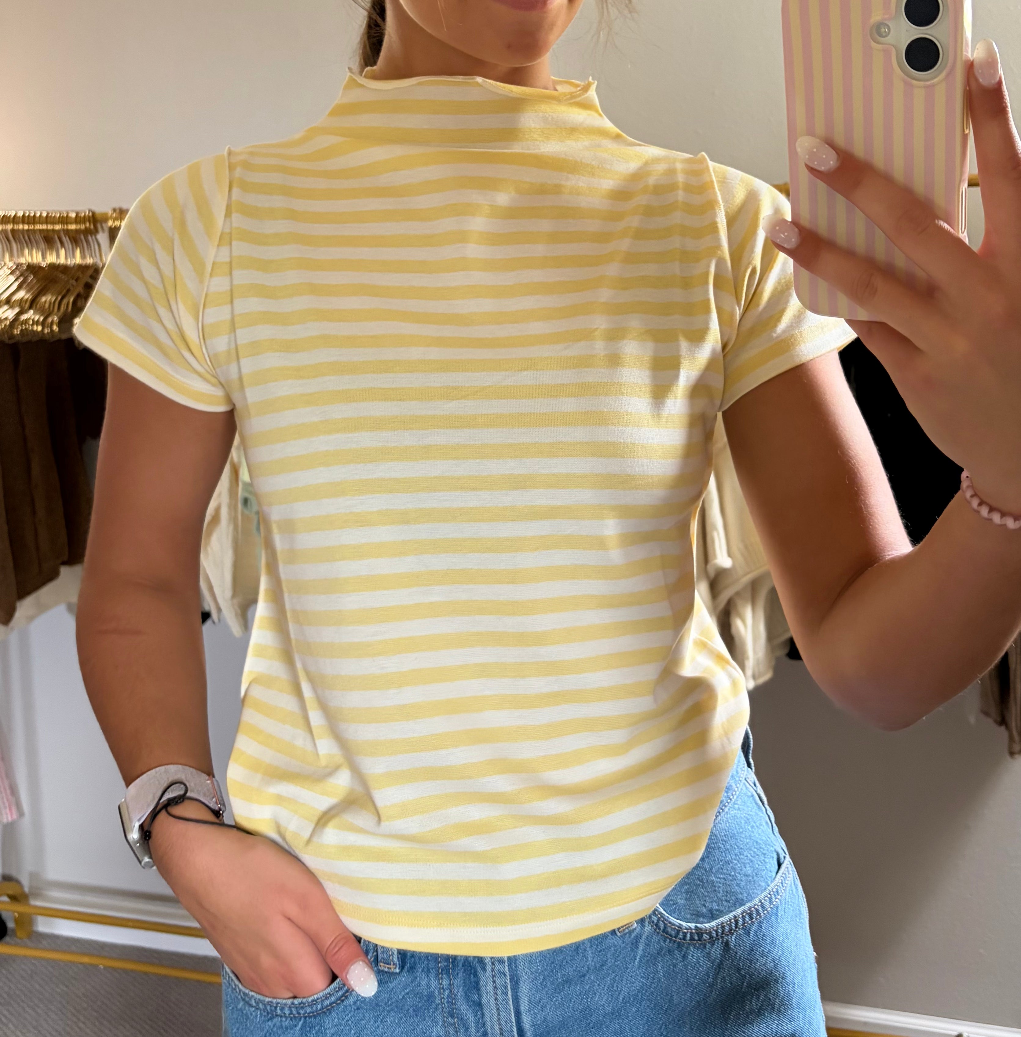 Sunny Stripe Mock Neck Tee