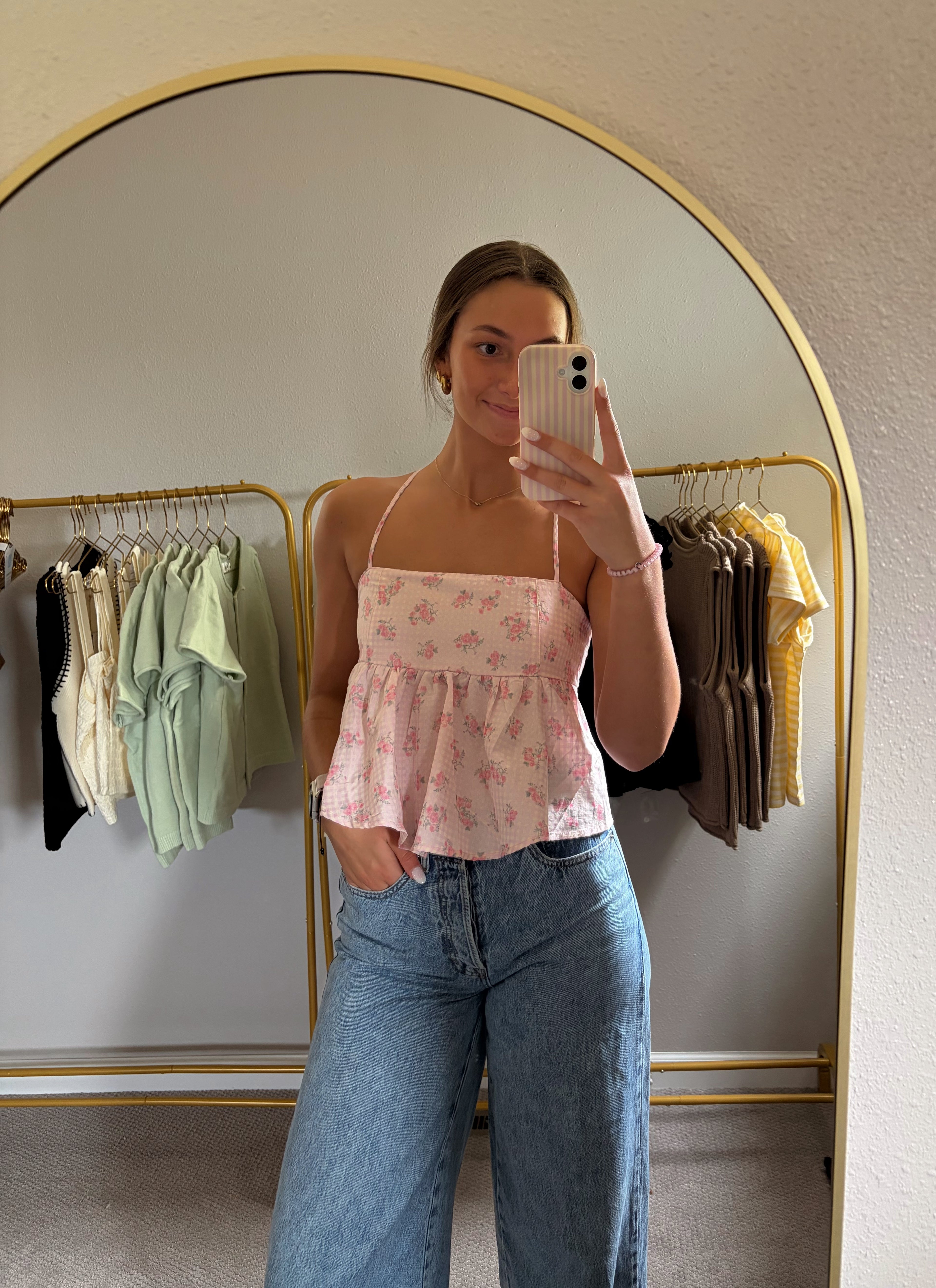 Pink Floral Babydoll Tank
