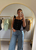 Black Cottage Ruffle Strap Top