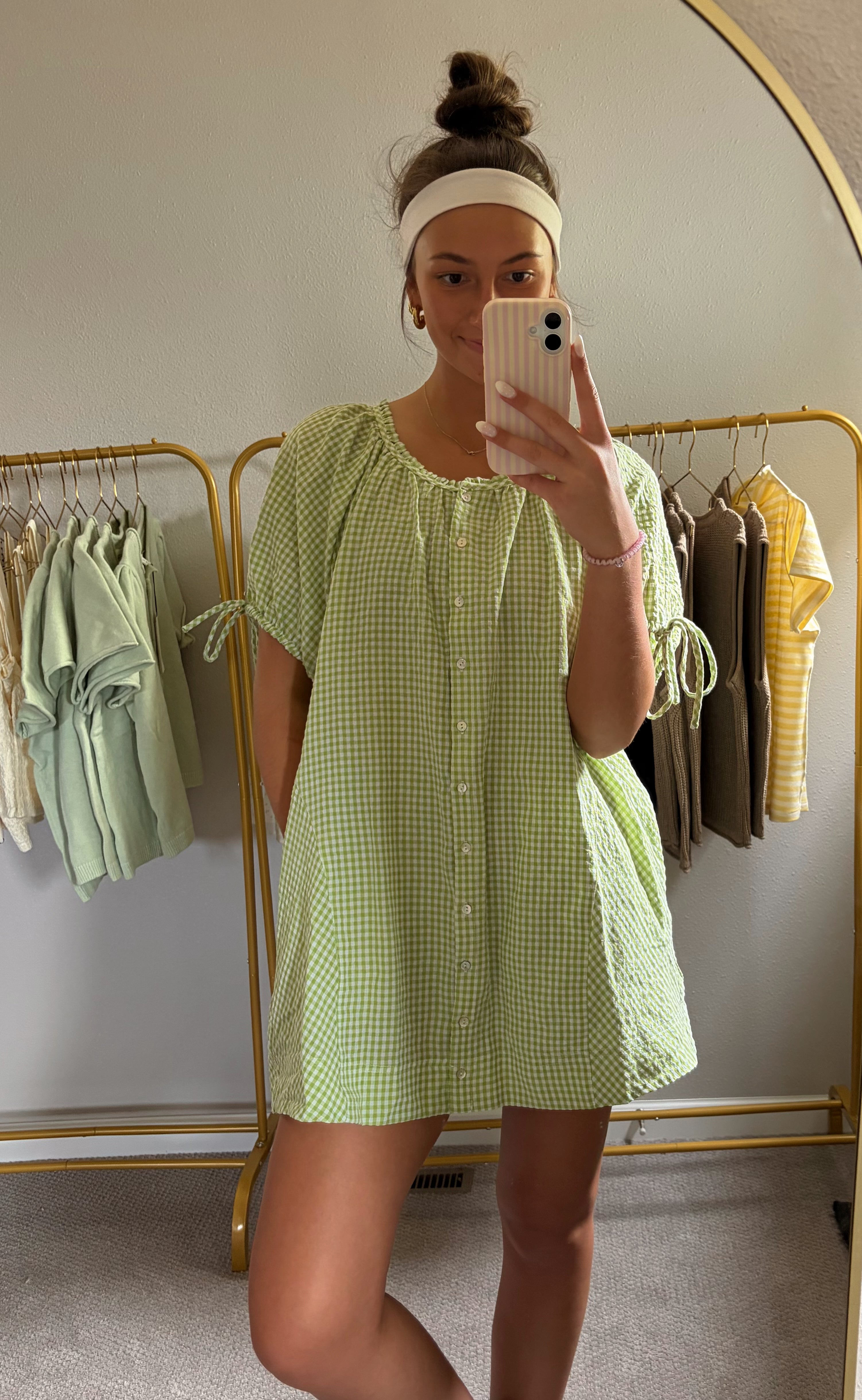 Sage Gingham Mini Dress